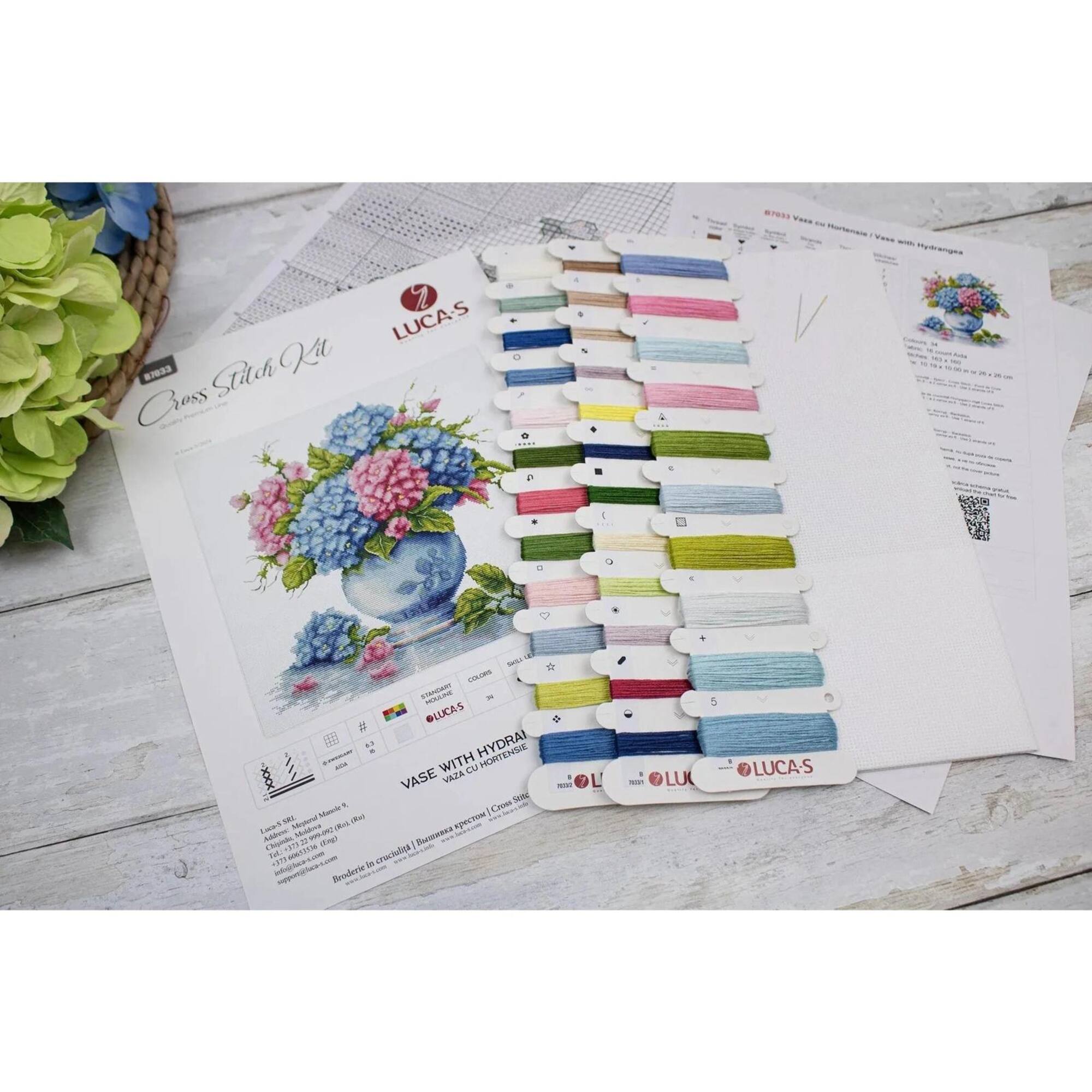 Luca-S Vase with Hydrangea Counted Cross Stitch Kit